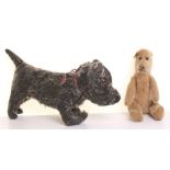 A Chad Valley soft toy Scottie dog and a Teddy Bear, 1920s, black mohair dog with brwn and black