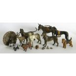 Collection of Austrian cold painted bronze animals, seven dogs including Greyhound, Pointer,