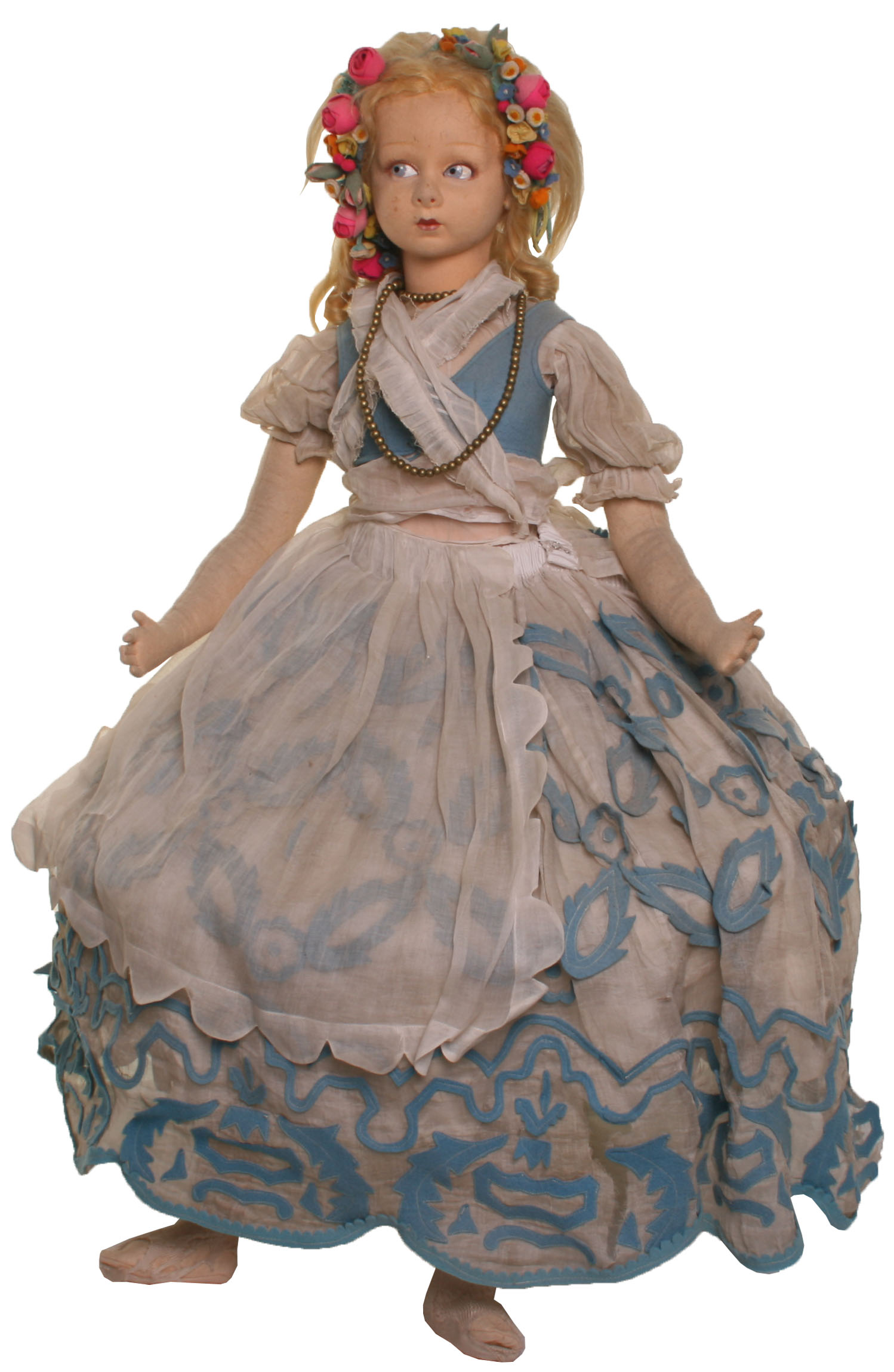 Large Lenci felt doll with an original box, Italian circa 1930, with side-glancing blue painted eyes