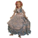 Large Lenci felt doll with an original box, Italian circa 1930, with side-glancing blue painted eyes