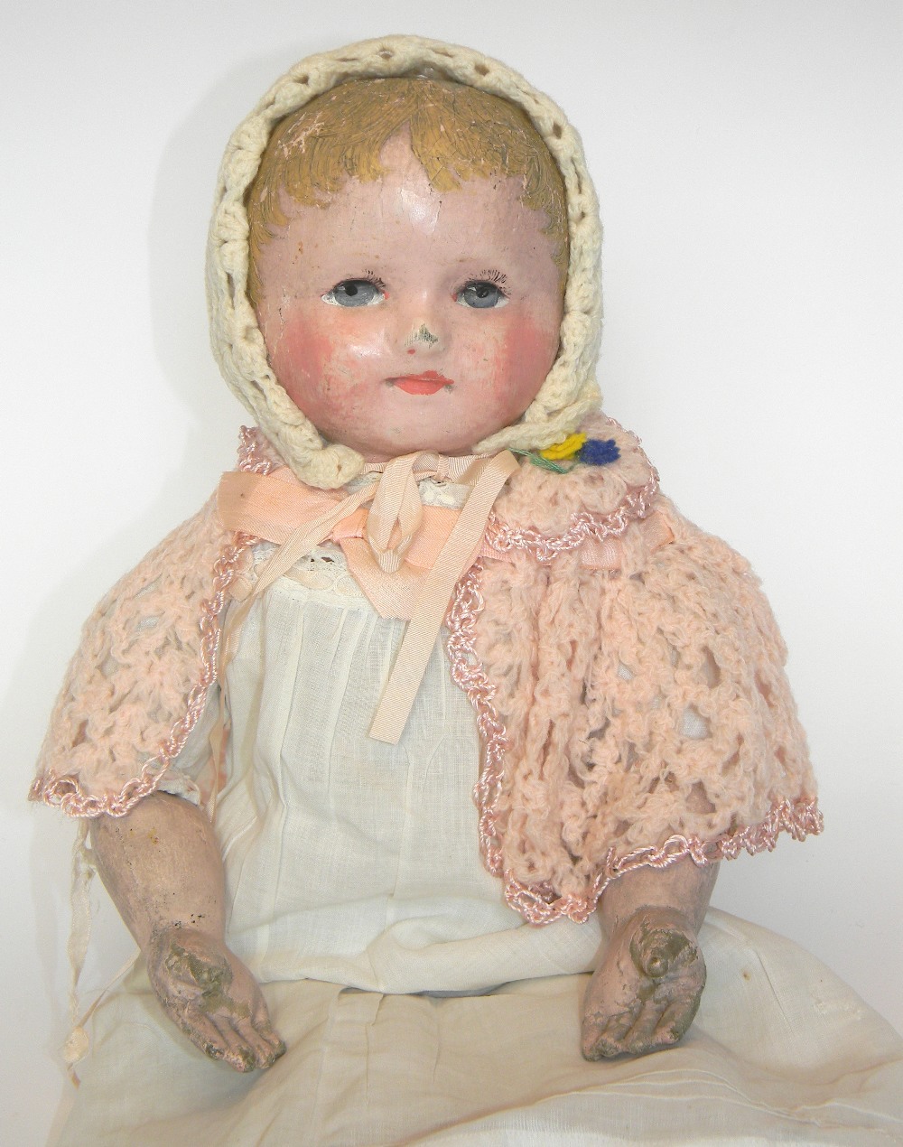 Martha Chase cloth doll, American circa 1905, the stockinette head and body painted with oils,