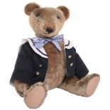 Brown mohair Teddy bear, possibly Ideal, circa 1909, the straw filled bear with black boot button