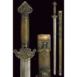 A jian (sword) dating: 19th Centuryprovenance: ChinaStraight, double-edged blade, ribbed at the