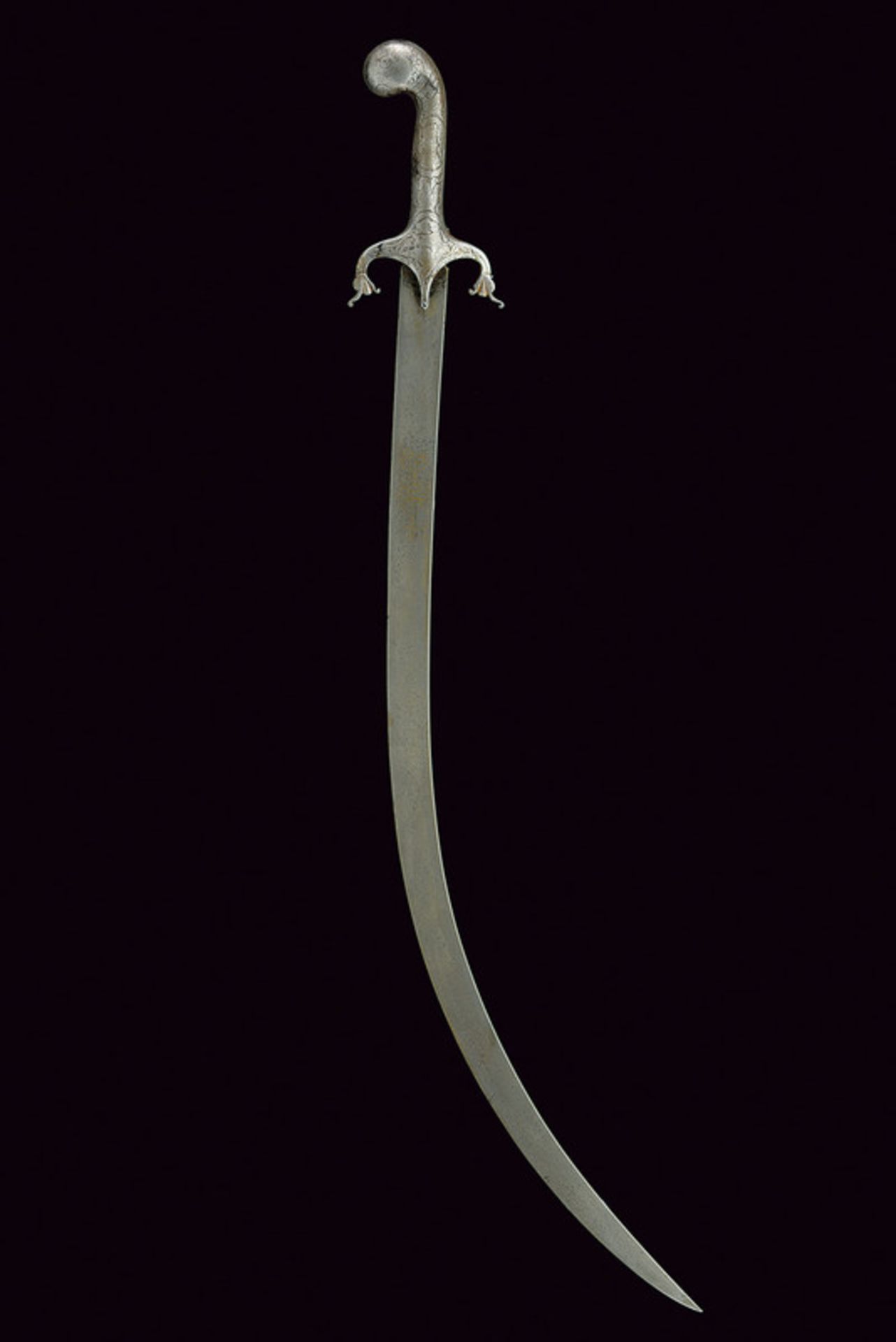 A shamshir dating: circa 1800 provenance: India Curved, flat, single-edged, damask blade, on one - Image 5 of 5