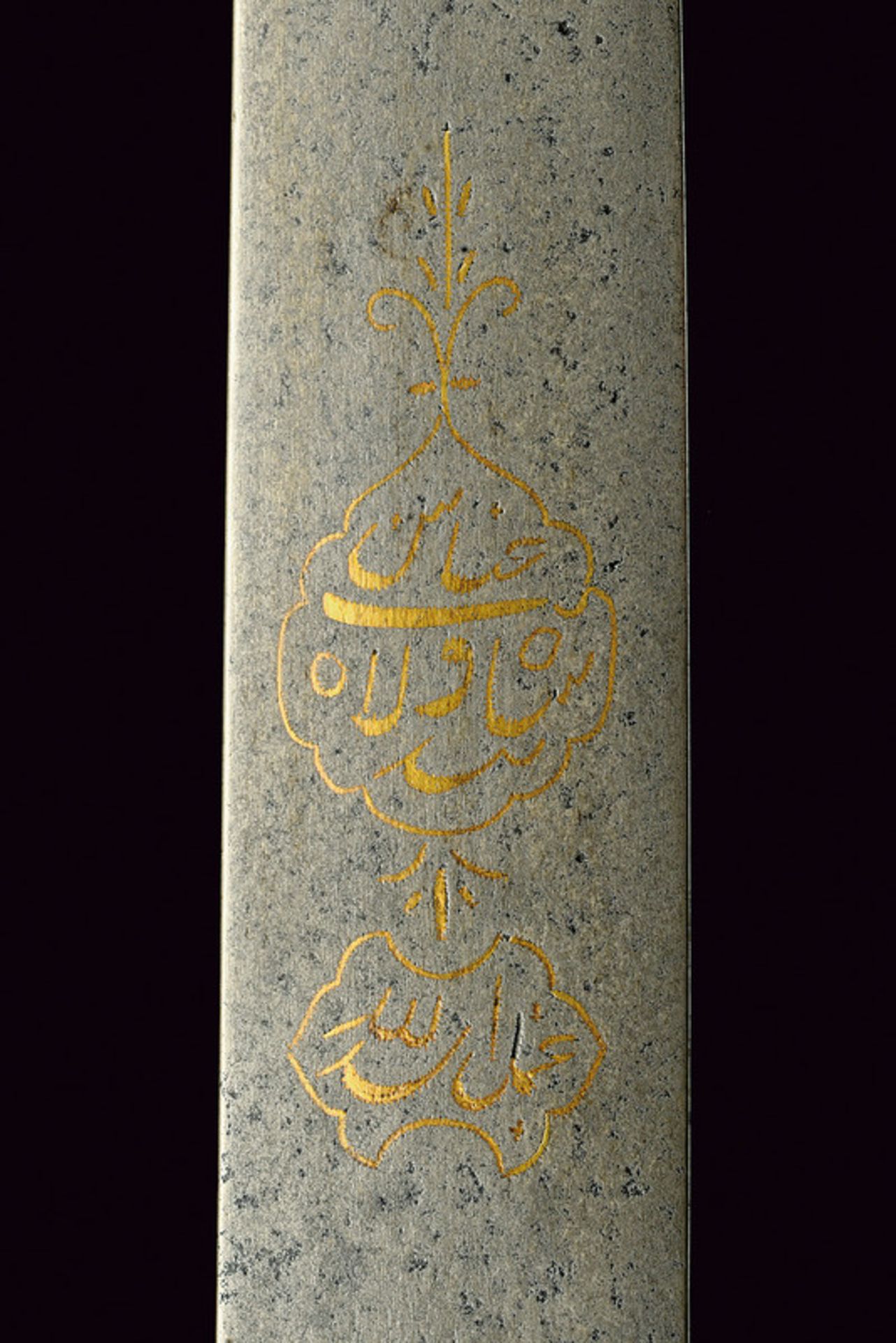 A shamshir dating: circa 1800 provenance: India Curved, flat, single-edged, damask blade, on one - Image 3 of 5