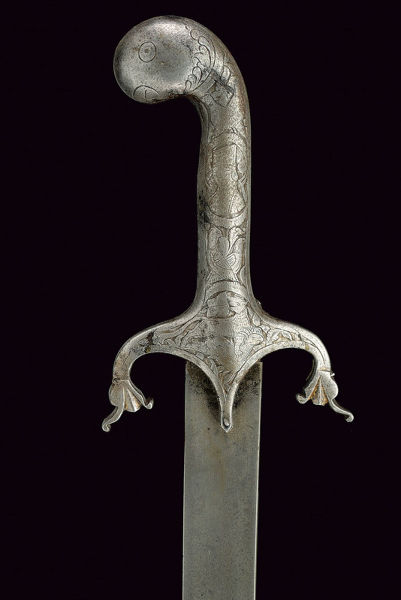 A shamshir dating: circa 1800 provenance: India Curved, flat, single-edged, damask blade, on one - Image 2 of 5