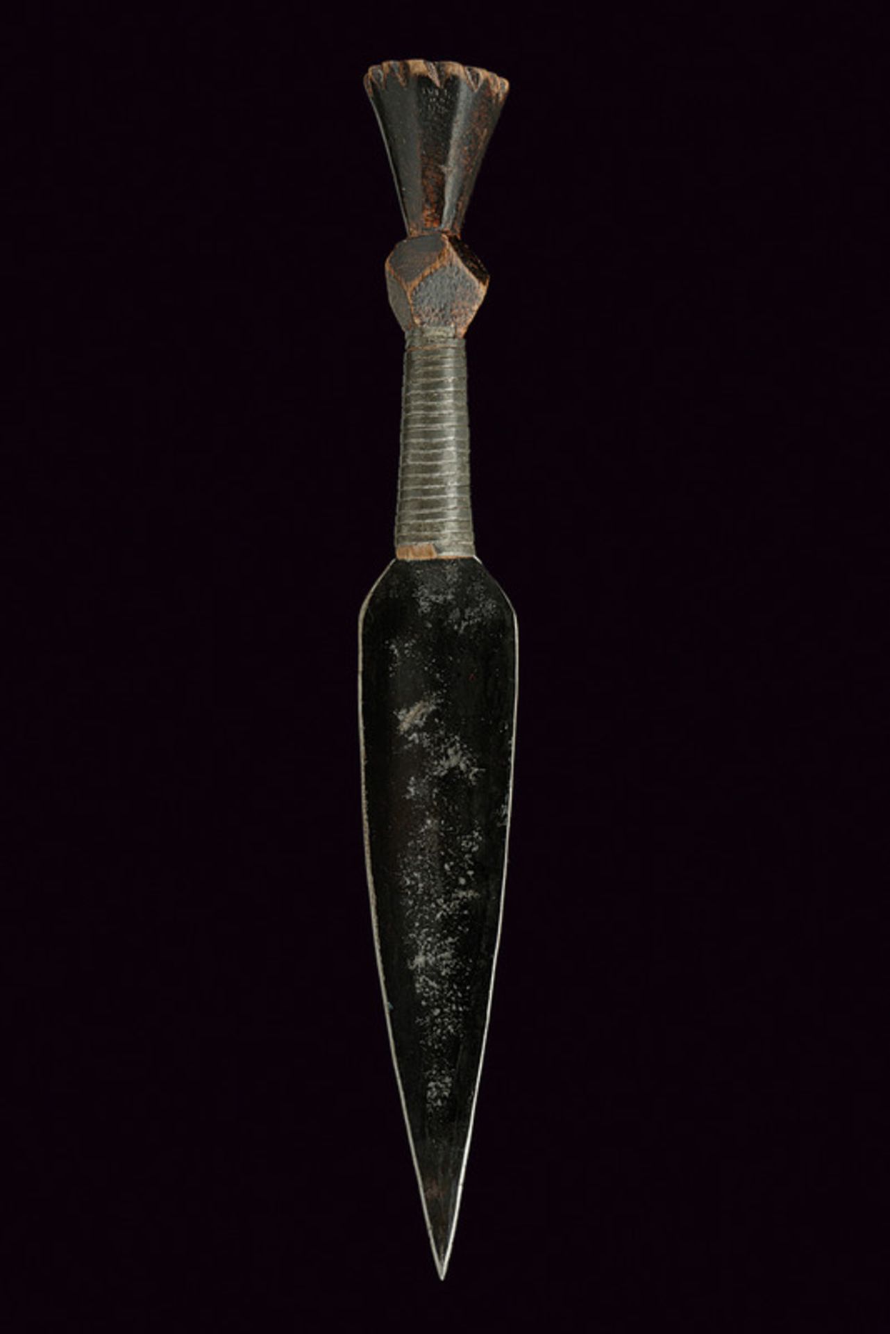 A small dagger dating: circa 1900 provenance: Africa Flat, double-edged blade; sculpted, wooden - Image 3 of 3