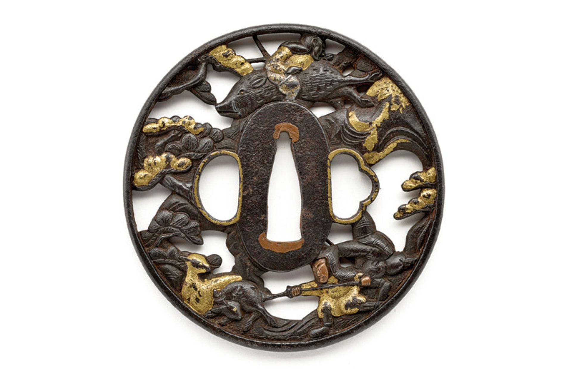 A hikone tsuba dating: Edo Period (1615-1868) provenance: Japan Iron tsuba, pierced and partially