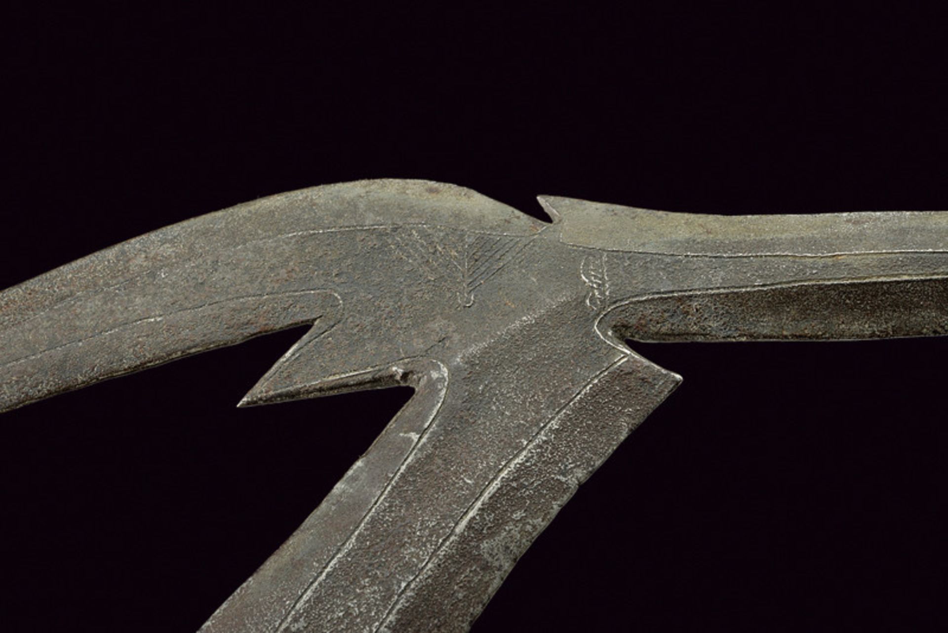 A Bandia throwing knife dating: circa 1900 provenance: Africa Iron knife worked in one piece, with - Image 2 of 2