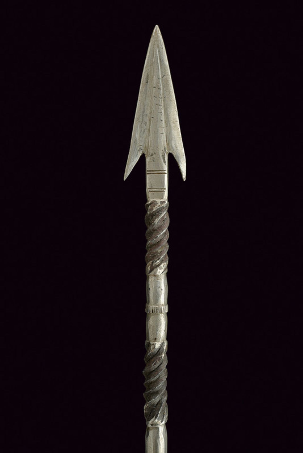A lance dating: early 20th Century provenance: Africa Iron tip with four-stage neck. Wooden haft - Image 2 of 3