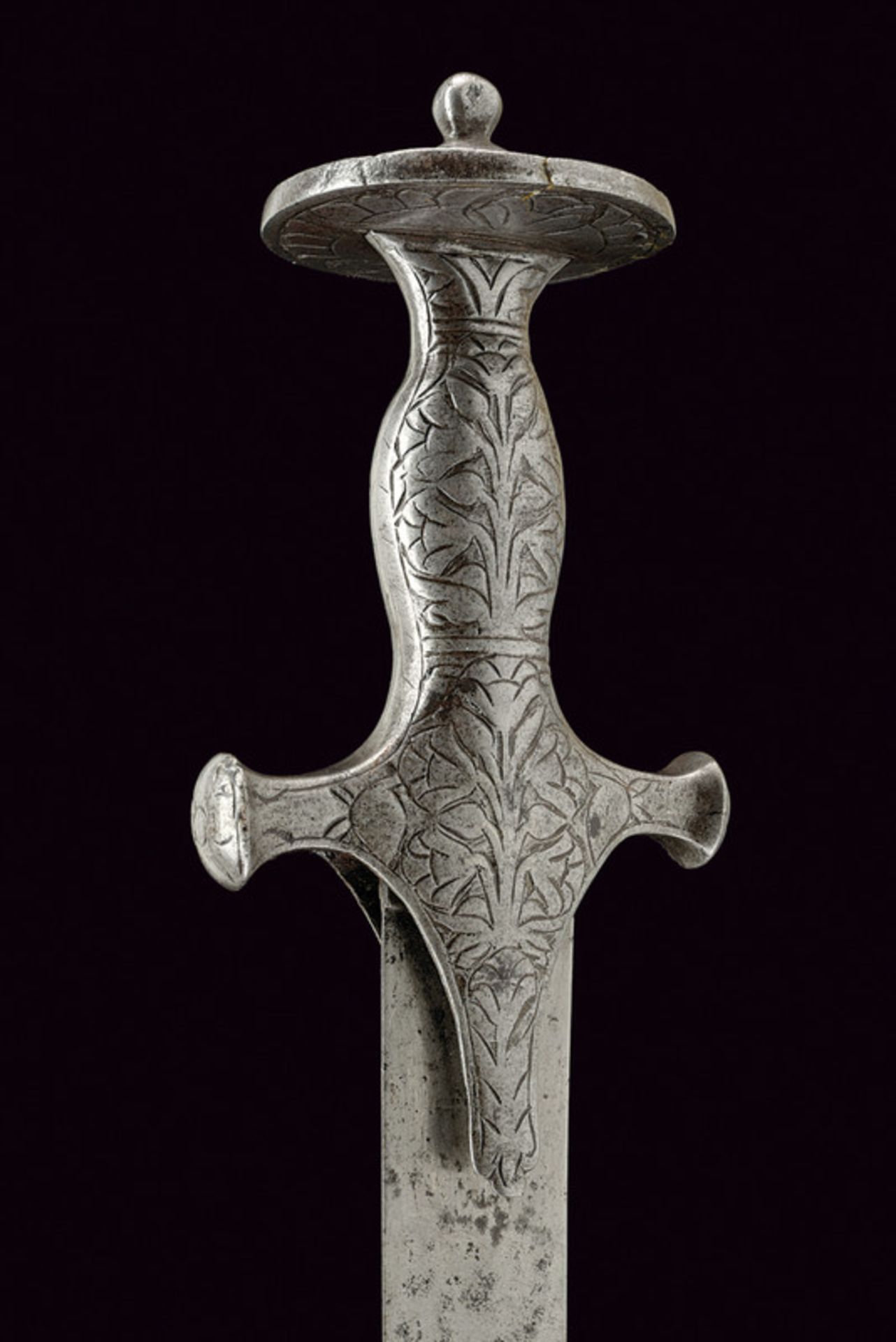 A tulvar with decorated blade dating: 19th Century provenance: India Curved, single-edged blade, one - Image 3 of 6