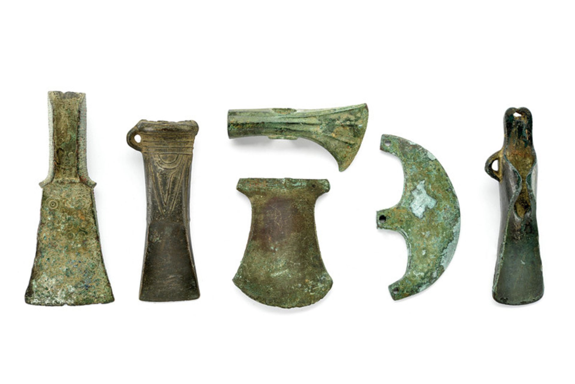 A lot of six bronze axes dating: 1000-800 B. C. provenance: Central Europe Of different shapes,