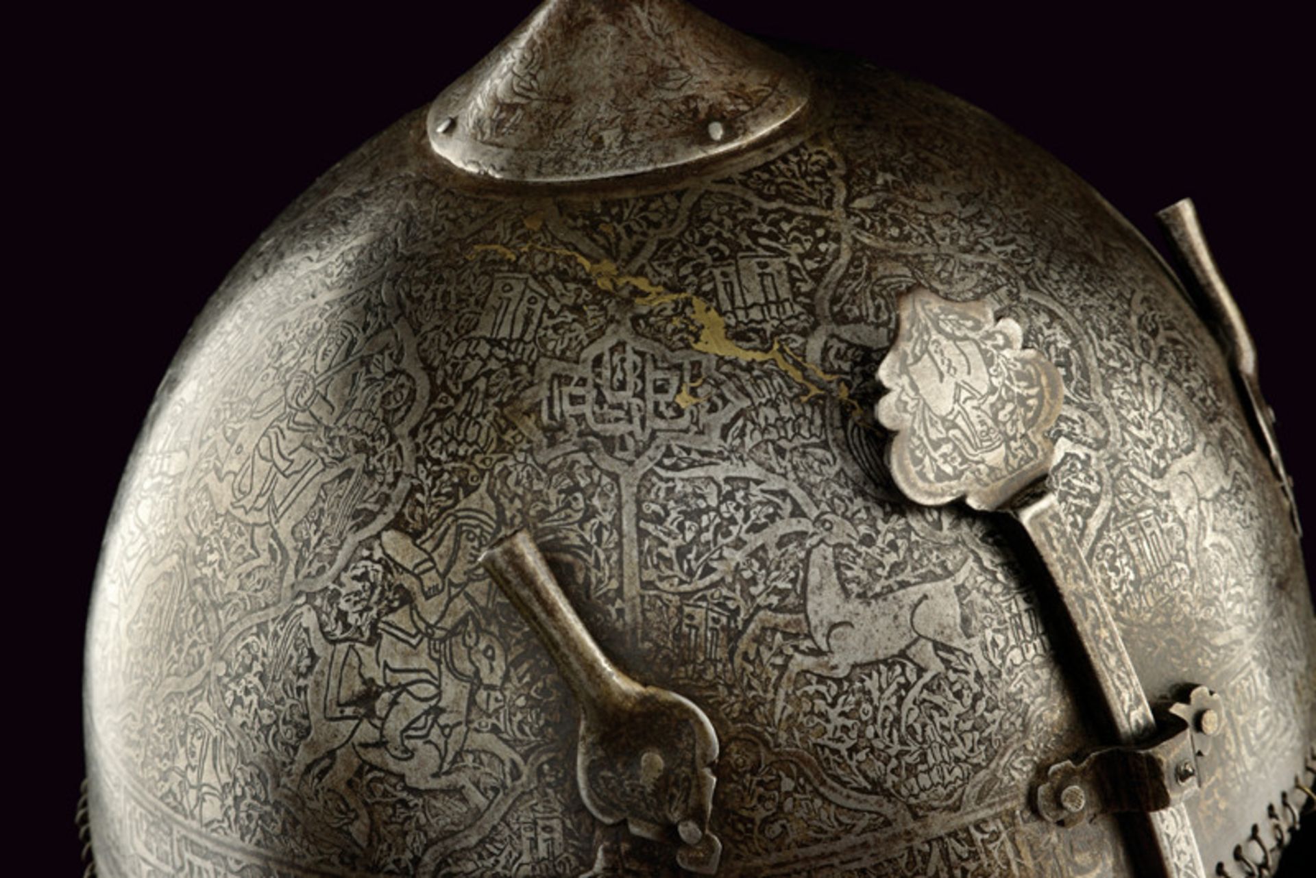 An engraved khula-khud dating: early 19th Century provenance: Indopersia Hemispherical, iron - Image 2 of 3