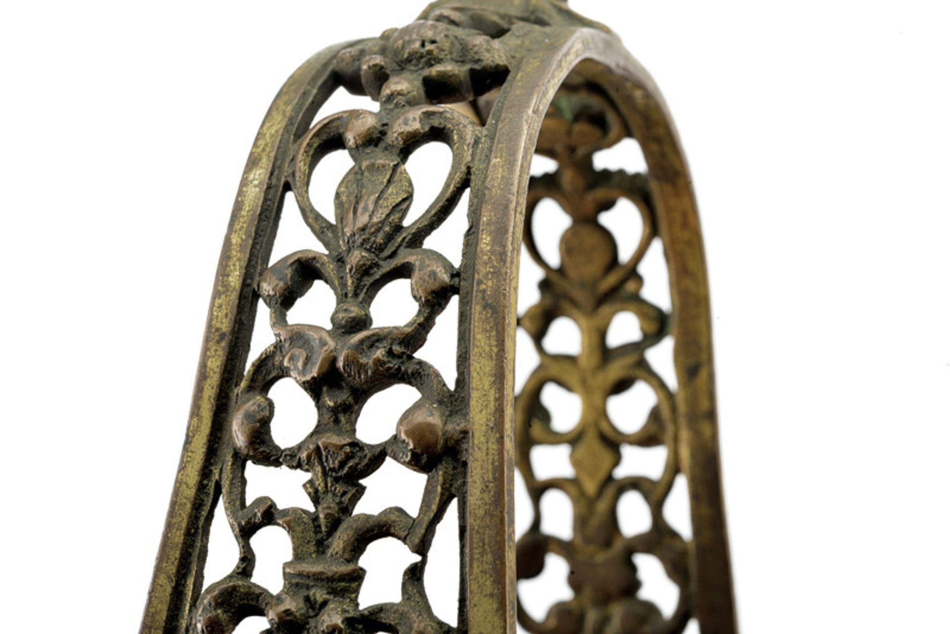 A rare pair of pierced bronze stirrups dating: 18th Century provenance: France Featuring remains - Image 2 of 4
