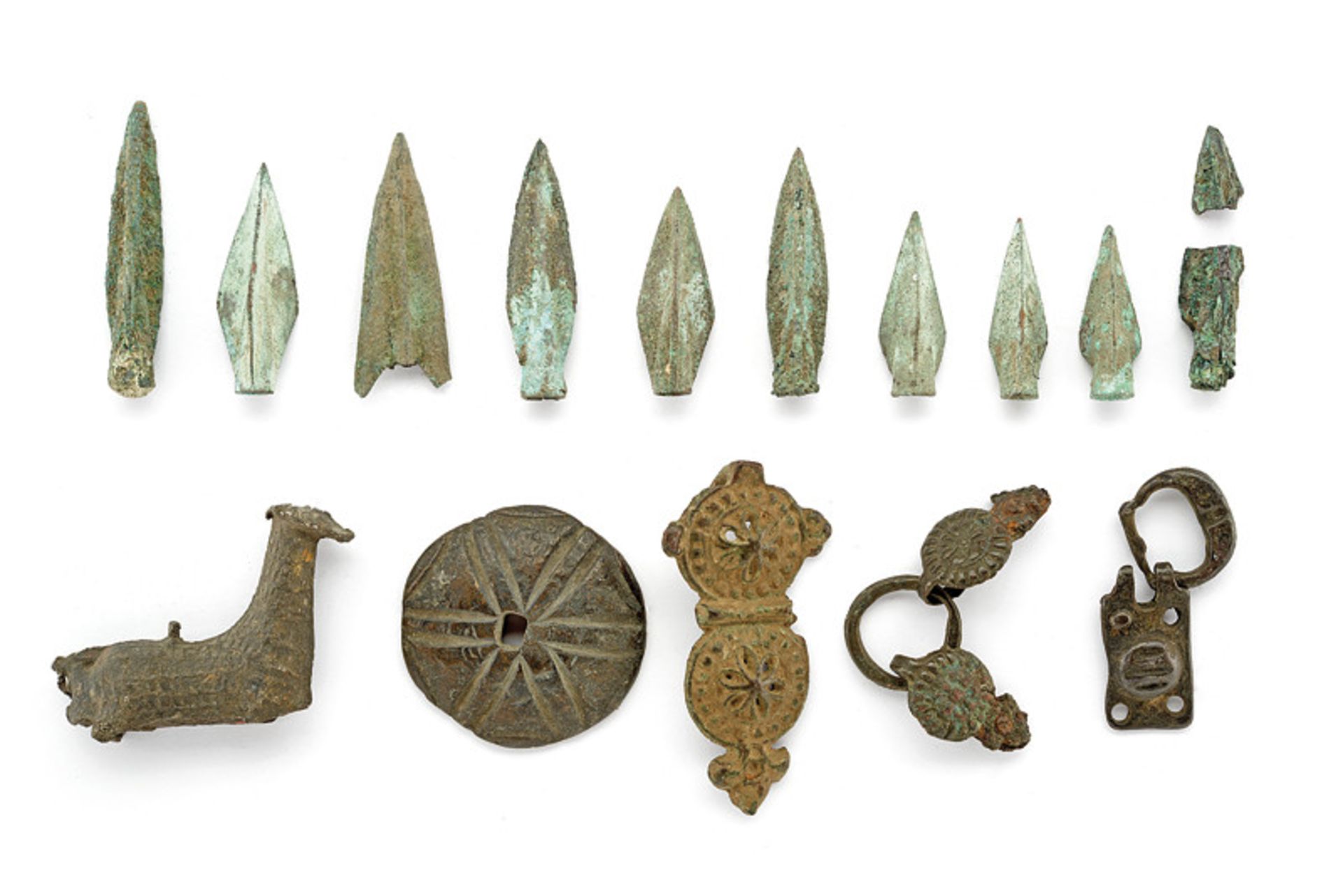 A lot of small bronze pieces dating: 1000-800 B. C. provenance: Central Europe Ten arrow tips of