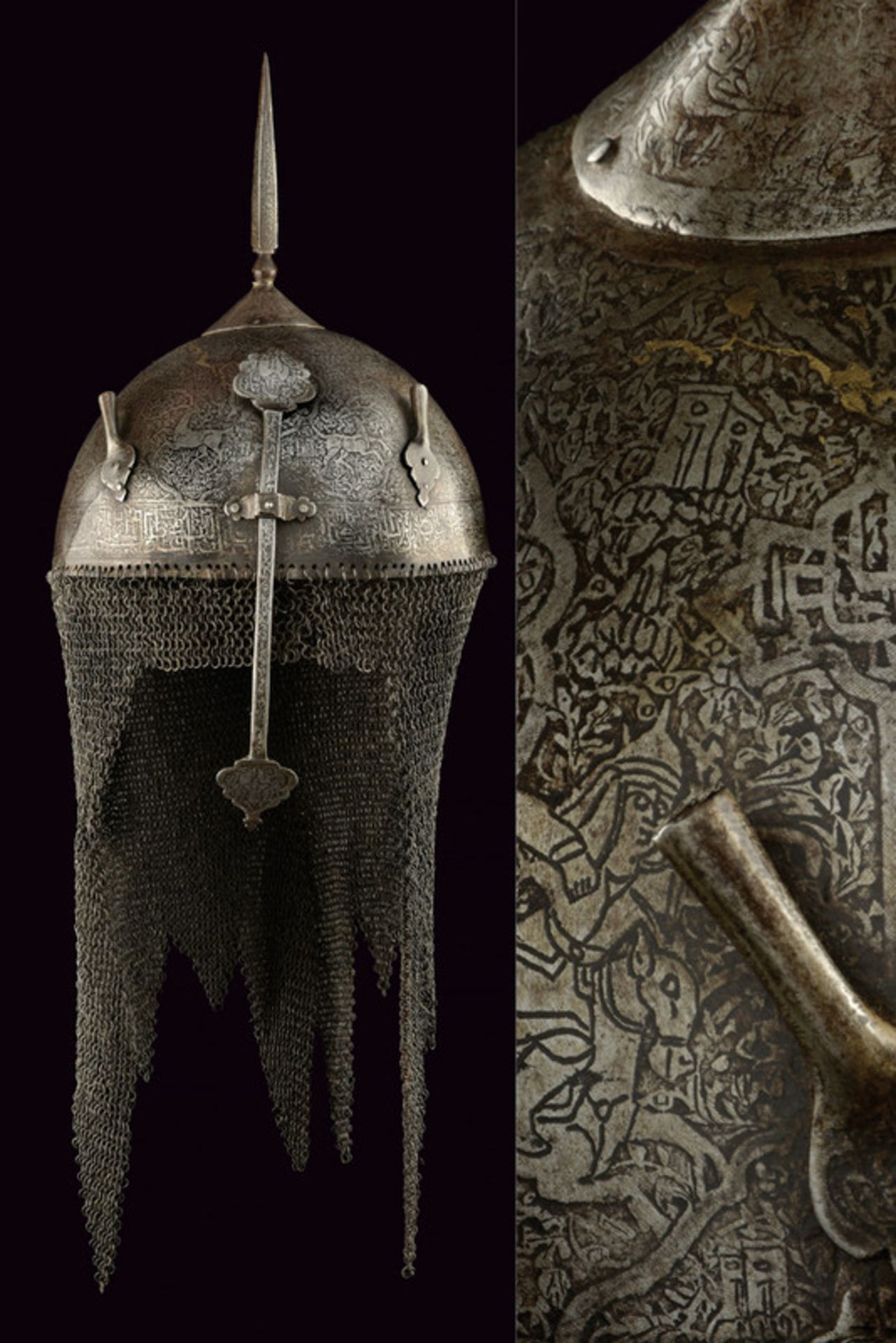 An engraved khula-khud dating: early 19th Century provenance: Indopersia Hemispherical, iron