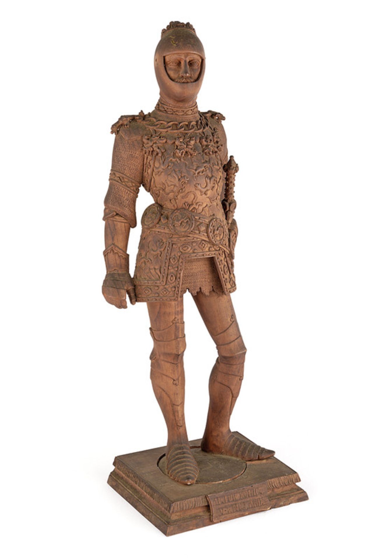 A statue of King Arthur in full armour dating: 19th Century provenance: Germany Of finely carved