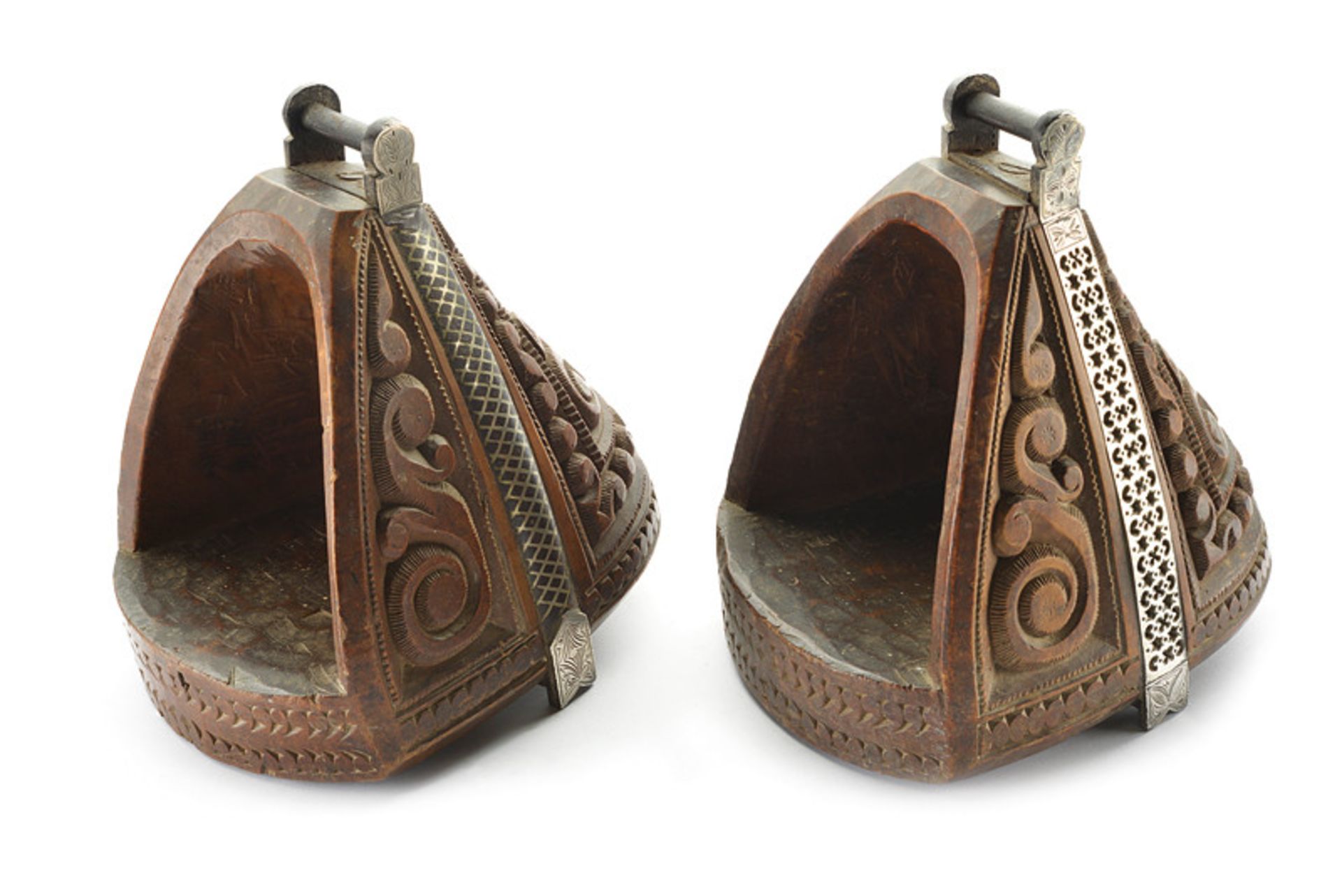 An interesting pair of stirrups dating: 19th Century provenance: Chile Large, wooden structure, - Image 2 of 4