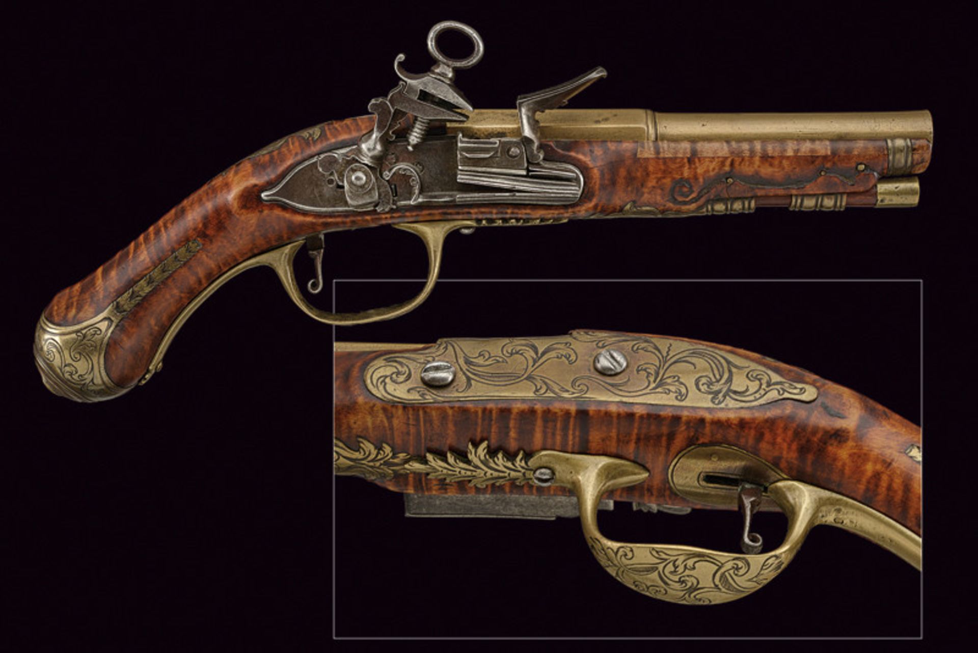 An elegant travelling roman style flintlock pistol dating: late 18th Century provenance: Central