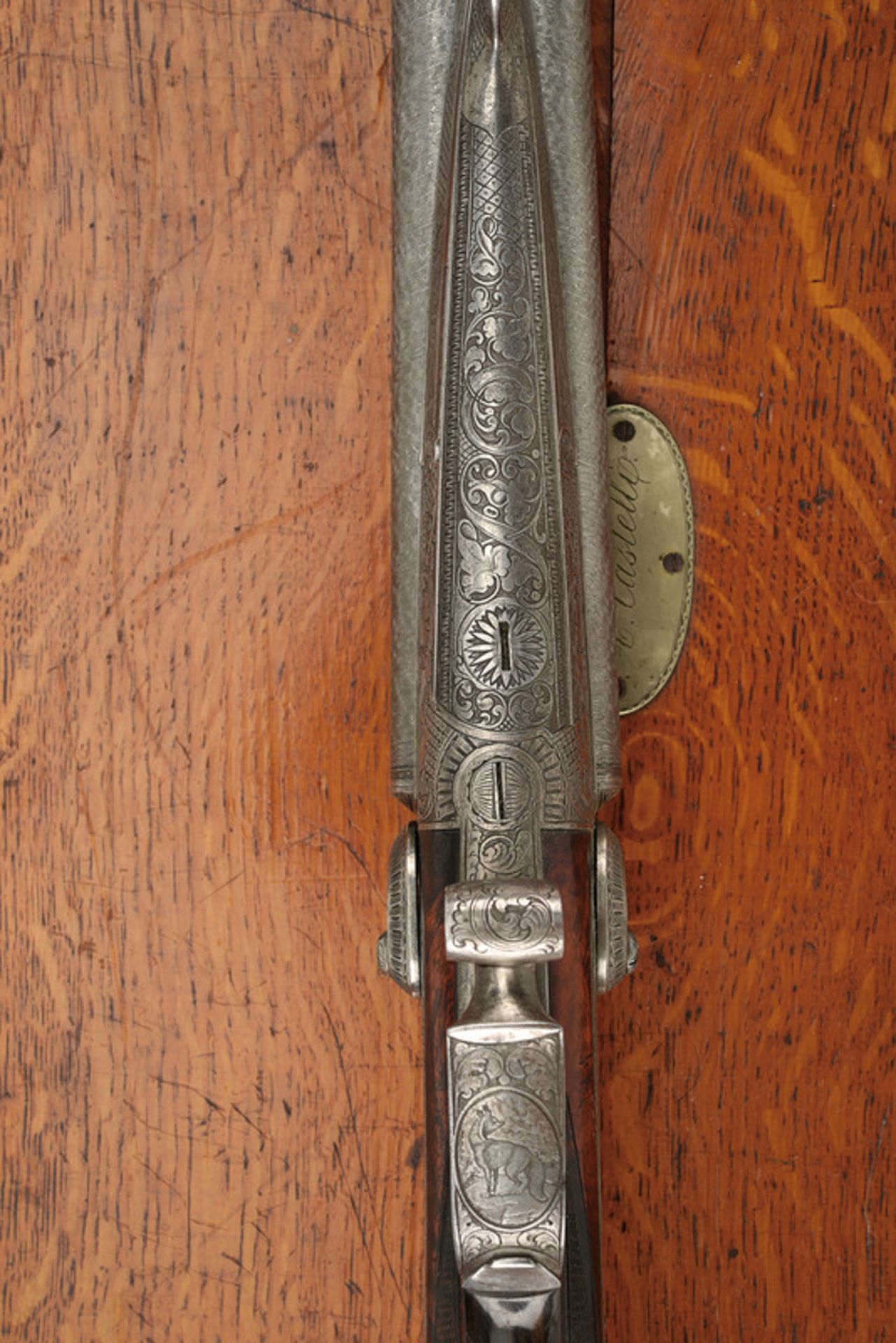 A cased luxury double-barrelled pin-fire shotgun with double barrels by Peterlongo dating: third - Image 5 of 8