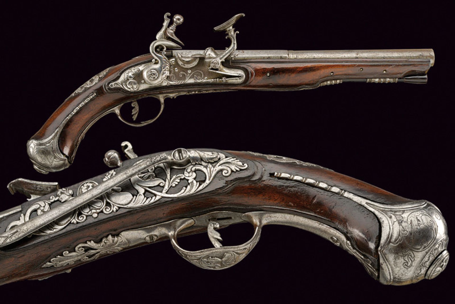 A snaphaunce flintlock pistol dating: mid-18th Century provenance: Tuscany Smooth, round, two-stage,