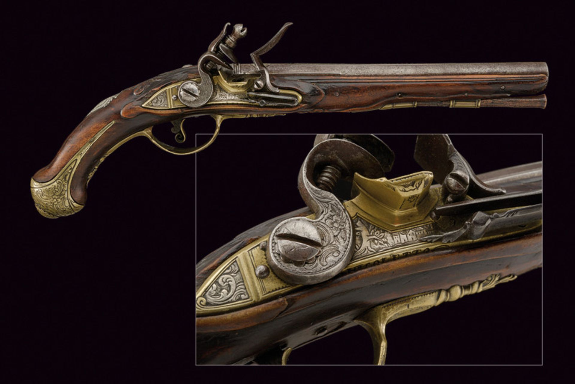 A flintlock pistol by Nicoletto dating: last quarter of the 18th Century provenance: Brescia Smooth,