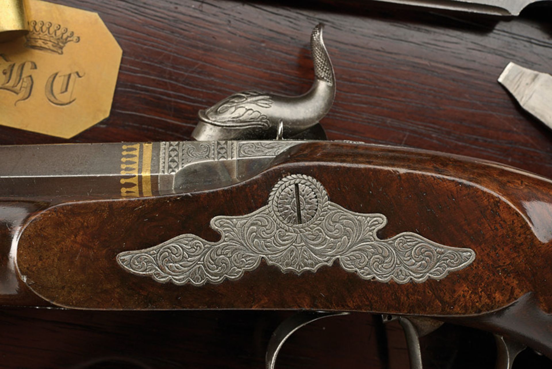 A cased luxury pair of percussion pistols by Lelyon of nobile property dating: mid-19th Century - Image 8 of 10