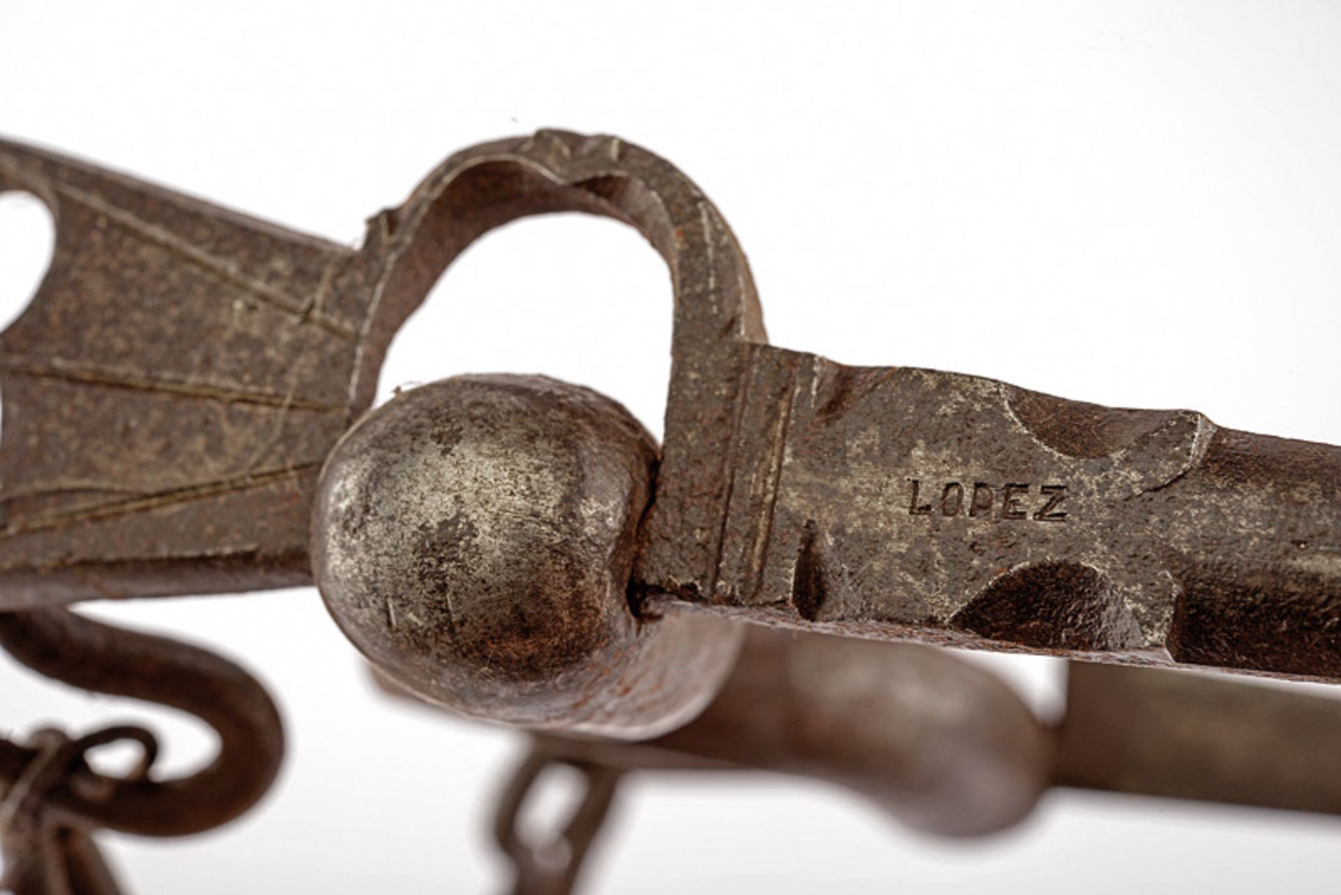 A horse bit dating: 18th Century provenance: Italy Iron bit with stiff mouthpiece, chiselled and - Image 2 of 2