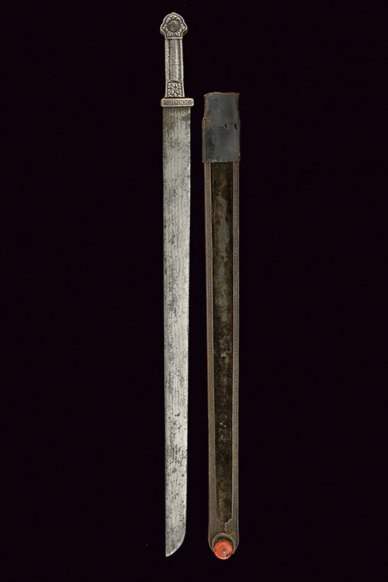 A rare and early sword (Jian) dating: 17th Century provenance: Tibet Wide, straight, flat, single - - Image 7 of 7