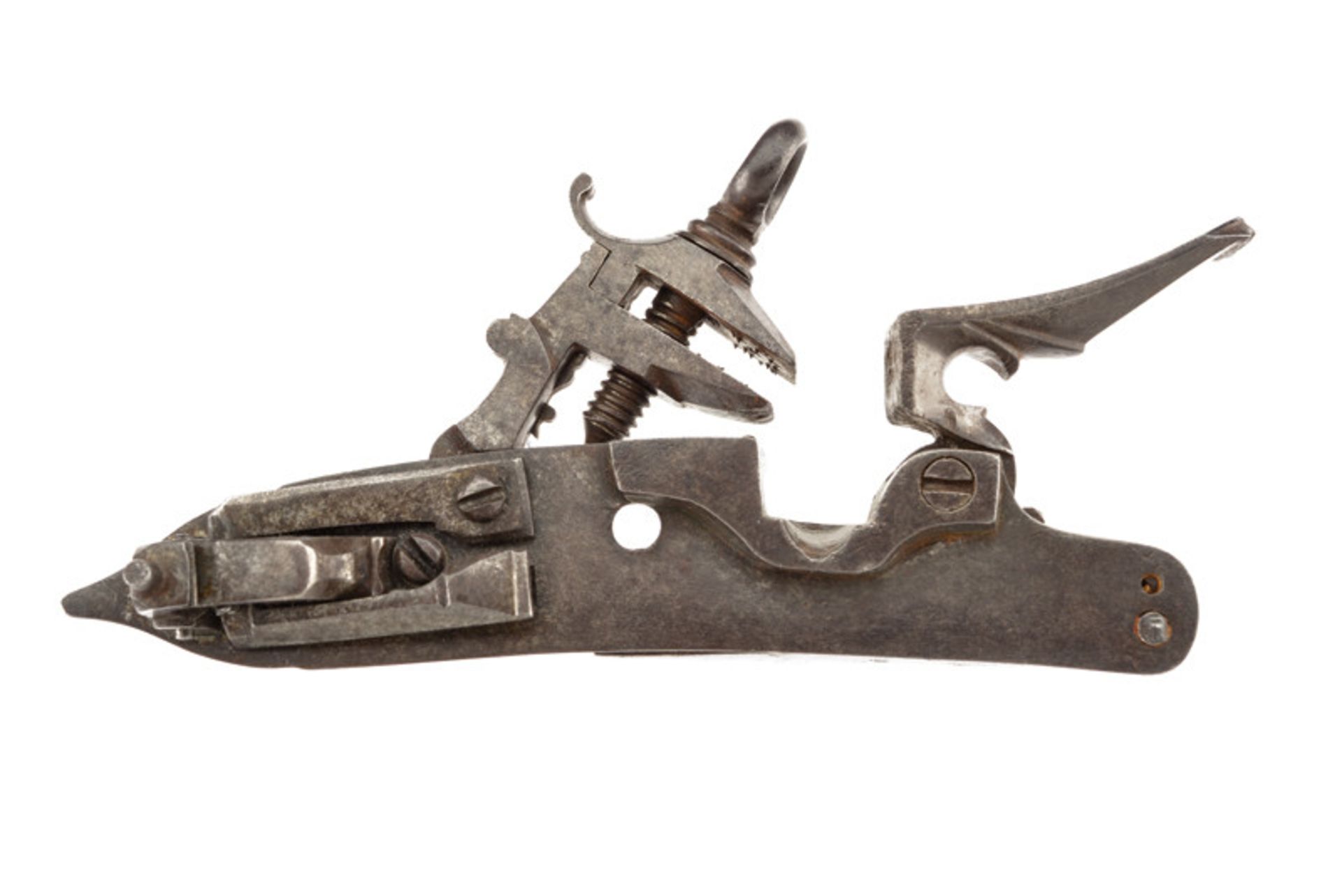 A roman style left lock dating: 18th Century provenance: Central Italy Flintlock; with smooth, - Bild 2 aus 2