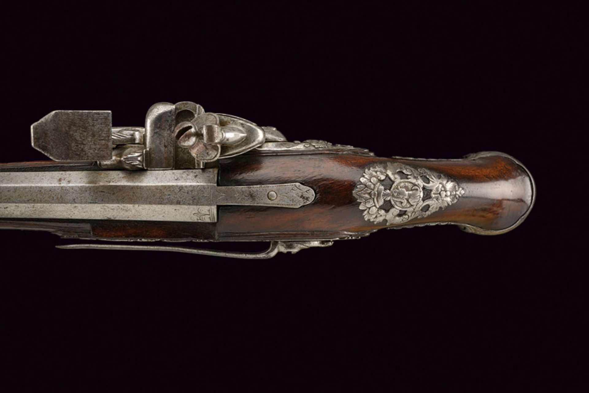 A snaphaunce flintlock pistol dating: mid-18th Century provenance: Tuscany Smooth, round, two-stage, - Image 6 of 11