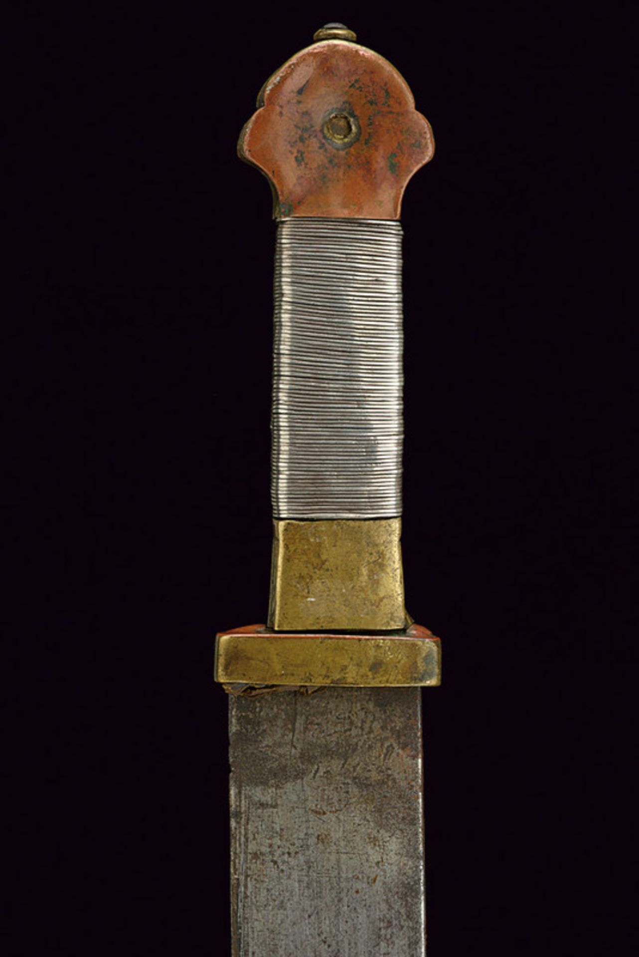 A rare and early sword (Jian) dating: 17th Century provenance: Tibet Wide, straight, flat, single - - Image 6 of 7