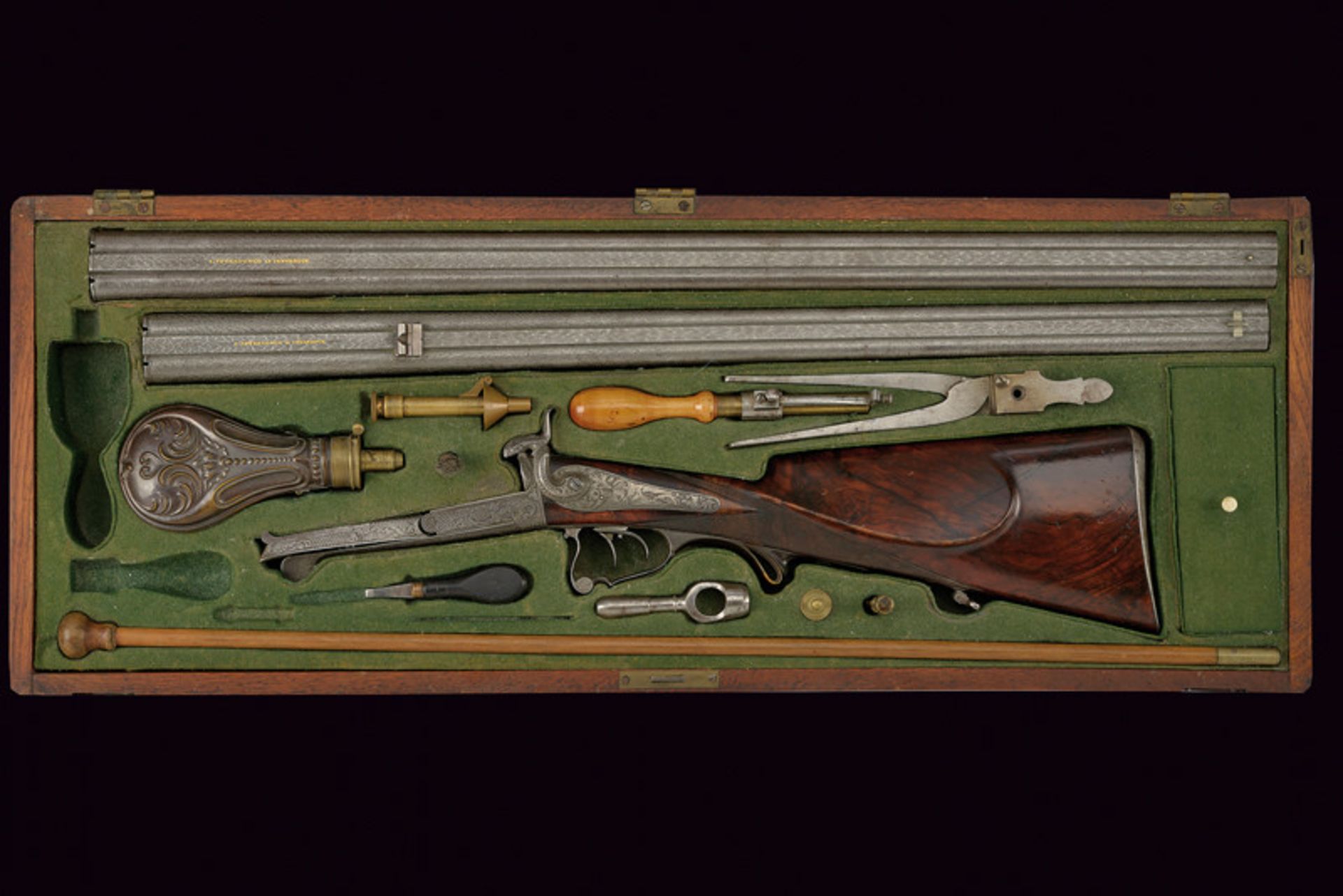 A cased luxury double-barrelled pin-fire shotgun with double barrels by Peterlongo dating: third - Image 8 of 8
