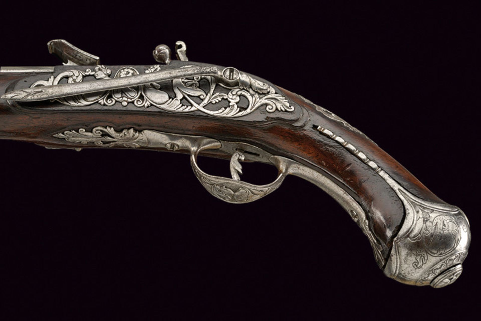 A snaphaunce flintlock pistol dating: mid-18th Century provenance: Tuscany Smooth, round, two-stage, - Image 5 of 11