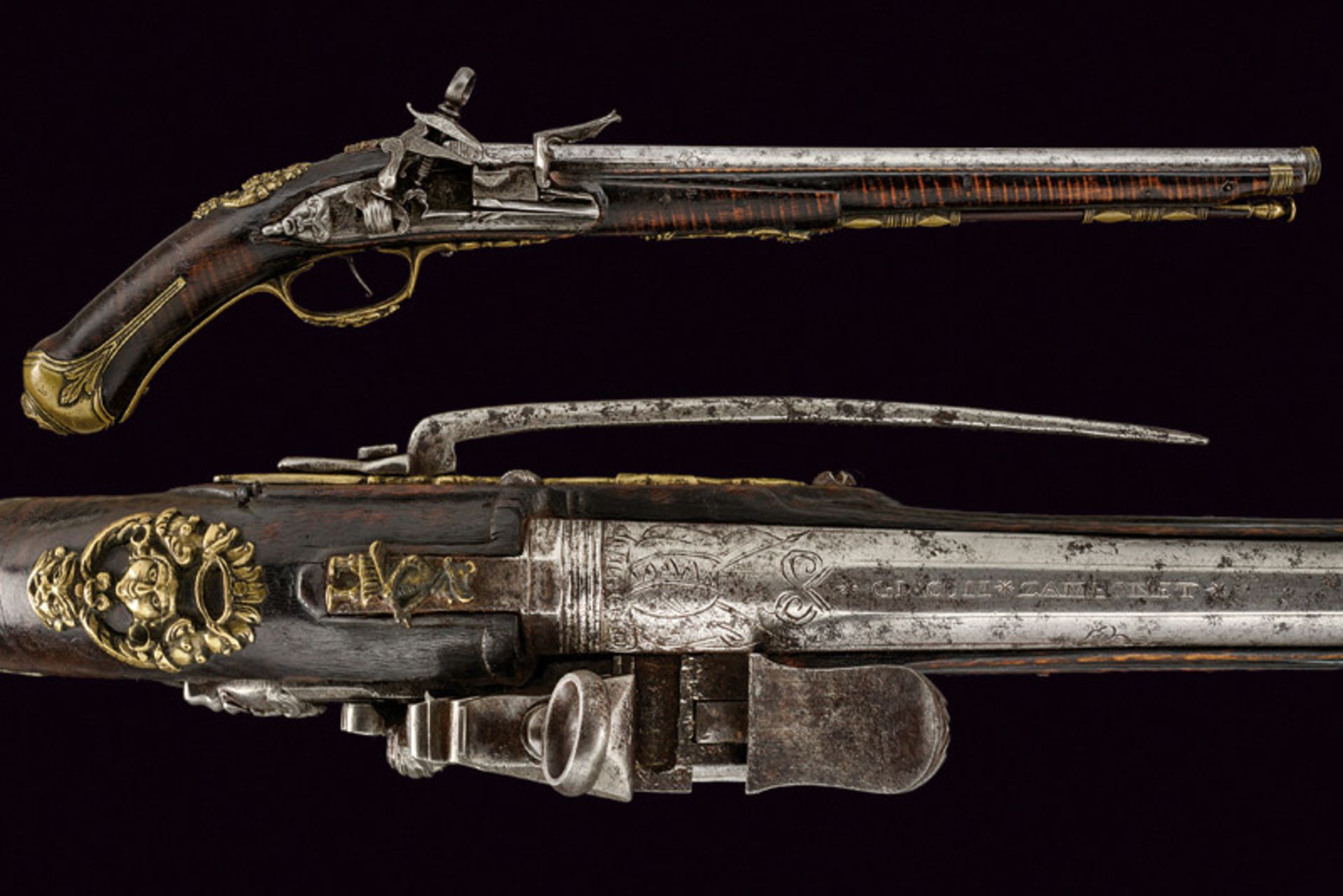 A very interesting and rare flintlock pistol in roman style dating: 17th Century provenance: Central