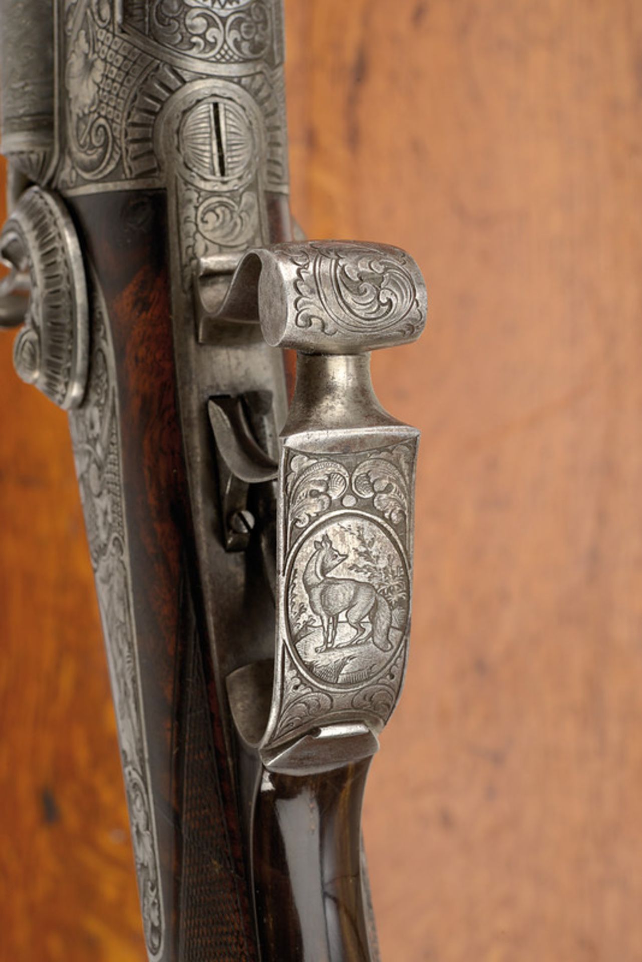 A cased luxury double-barrelled pin-fire shotgun with double barrels by Peterlongo dating: third - Bild 6 aus 8