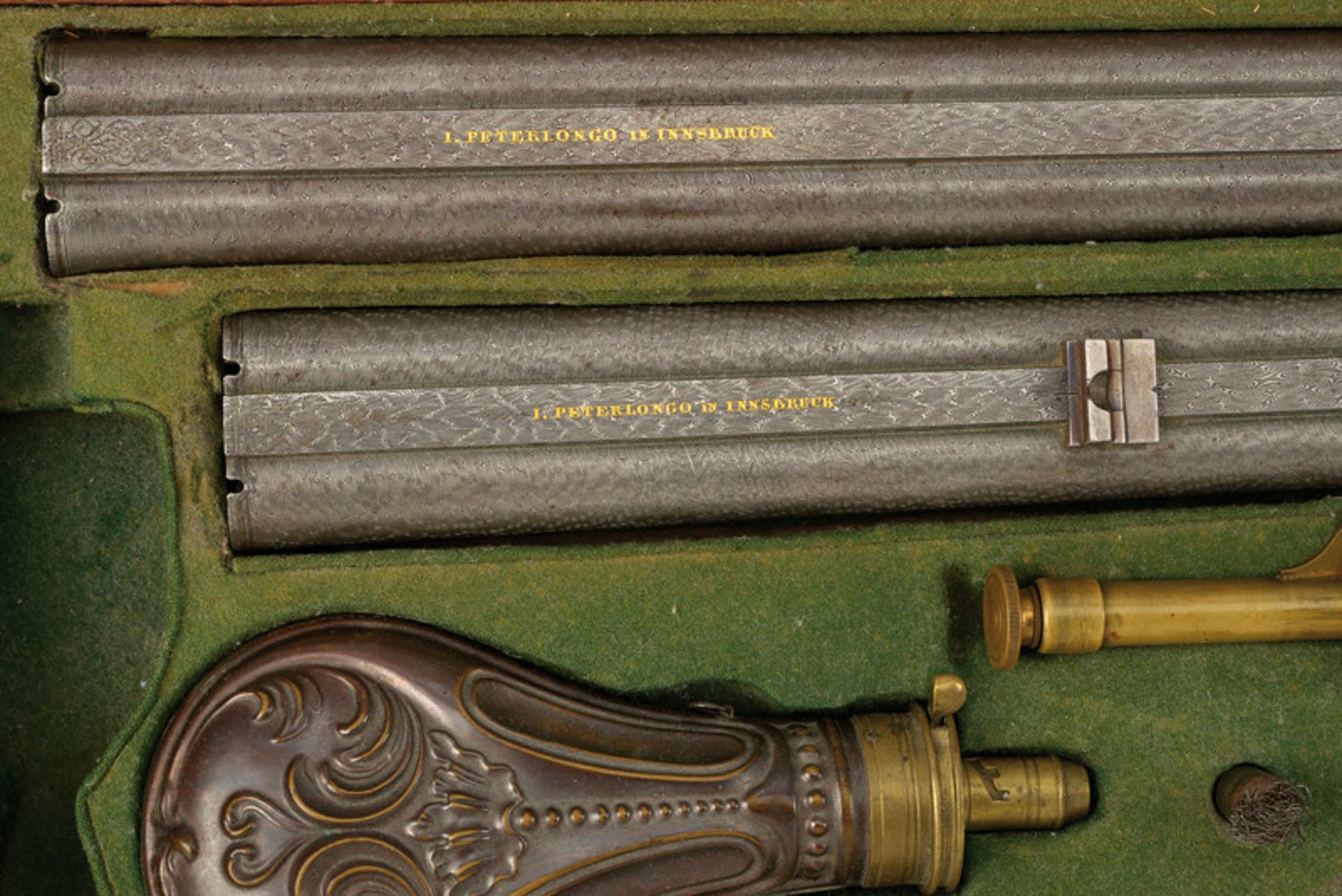 A cased luxury double-barrelled pin-fire shotgun with double barrels by Peterlongo dating: third - Image 7 of 8