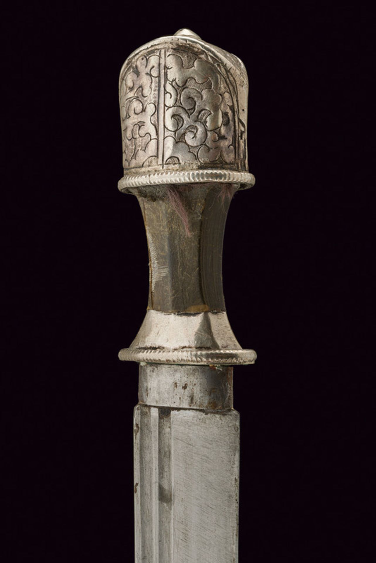 A silver mounted dagger dating: 19th Century provenance: Tibet Straight, single-edged blade with - Image 2 of 6