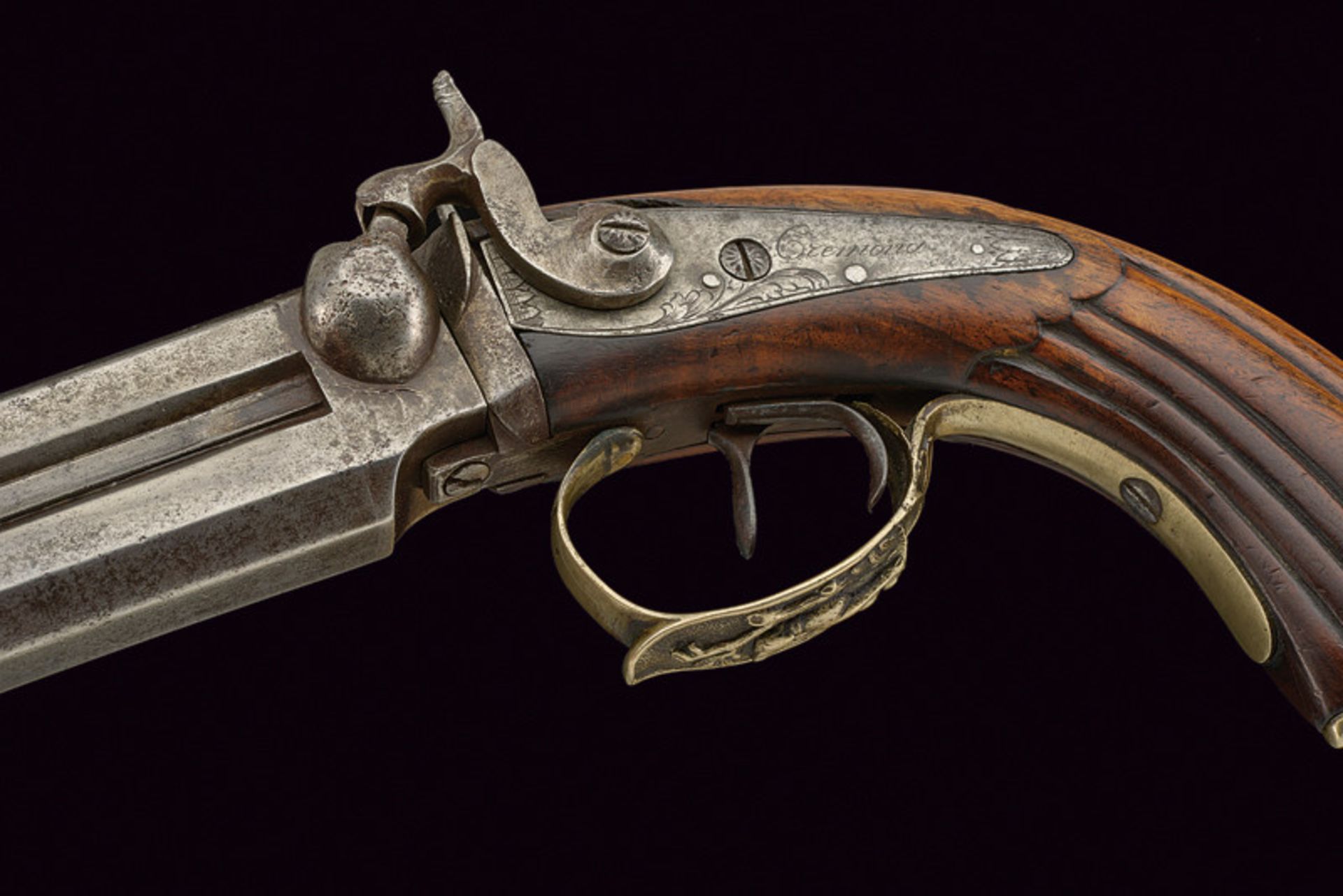 A over and under barrelled percussion pistol by Zanicotti dating: mid-19th Century provenance: North - Image 4 of 7