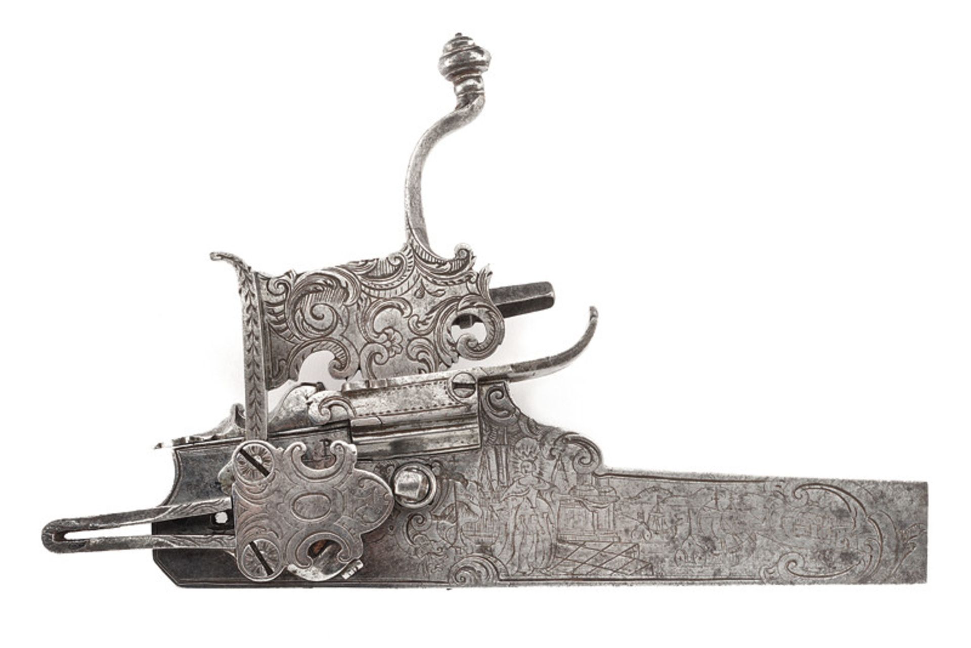 A rare left side wheel lock for a rifle dating: mid-12th Century provenance: Germany Big, lock