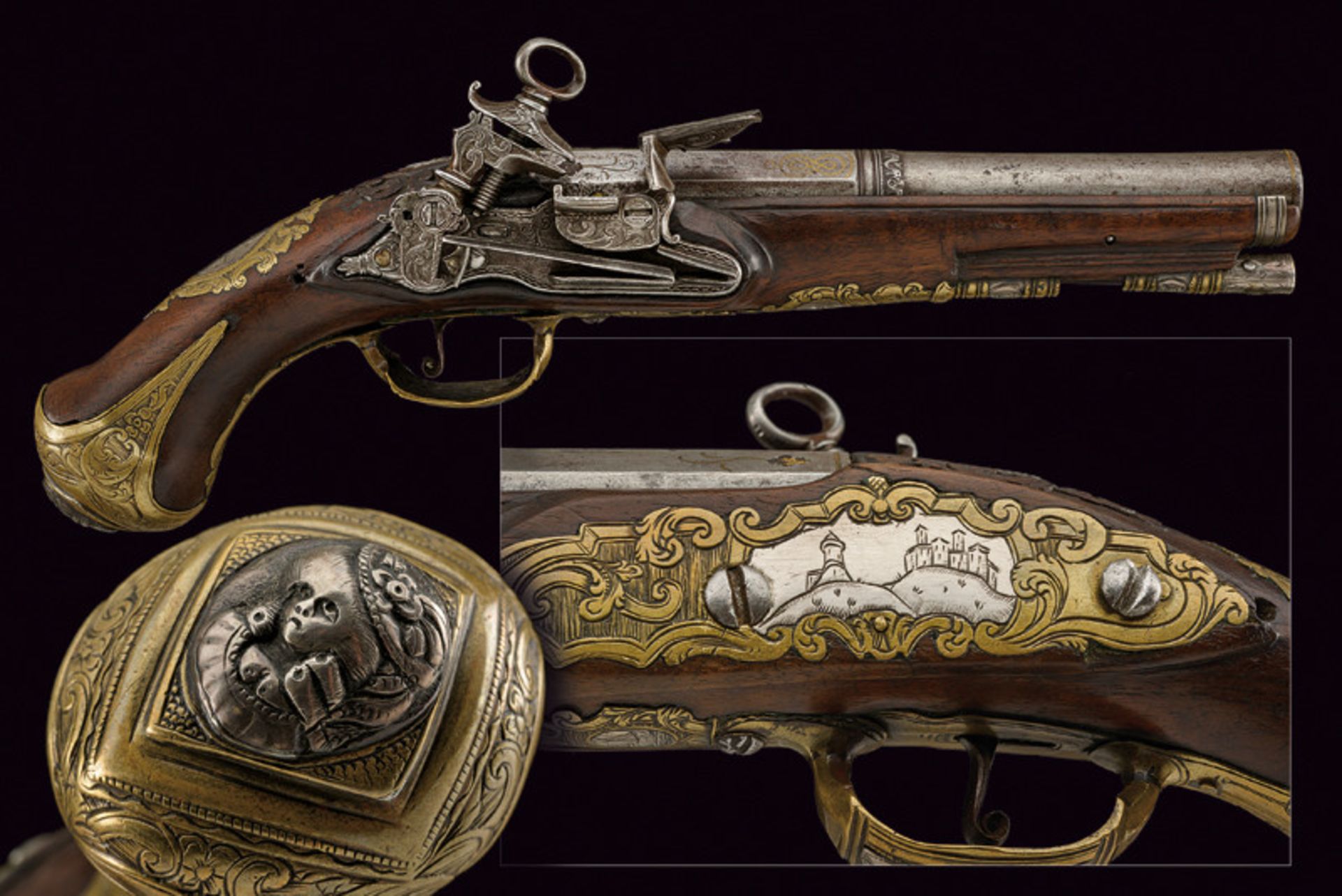 A beautiful miquelet flintlock pistol dating: 18th Century provenance: Southern Italy Smooth, two-