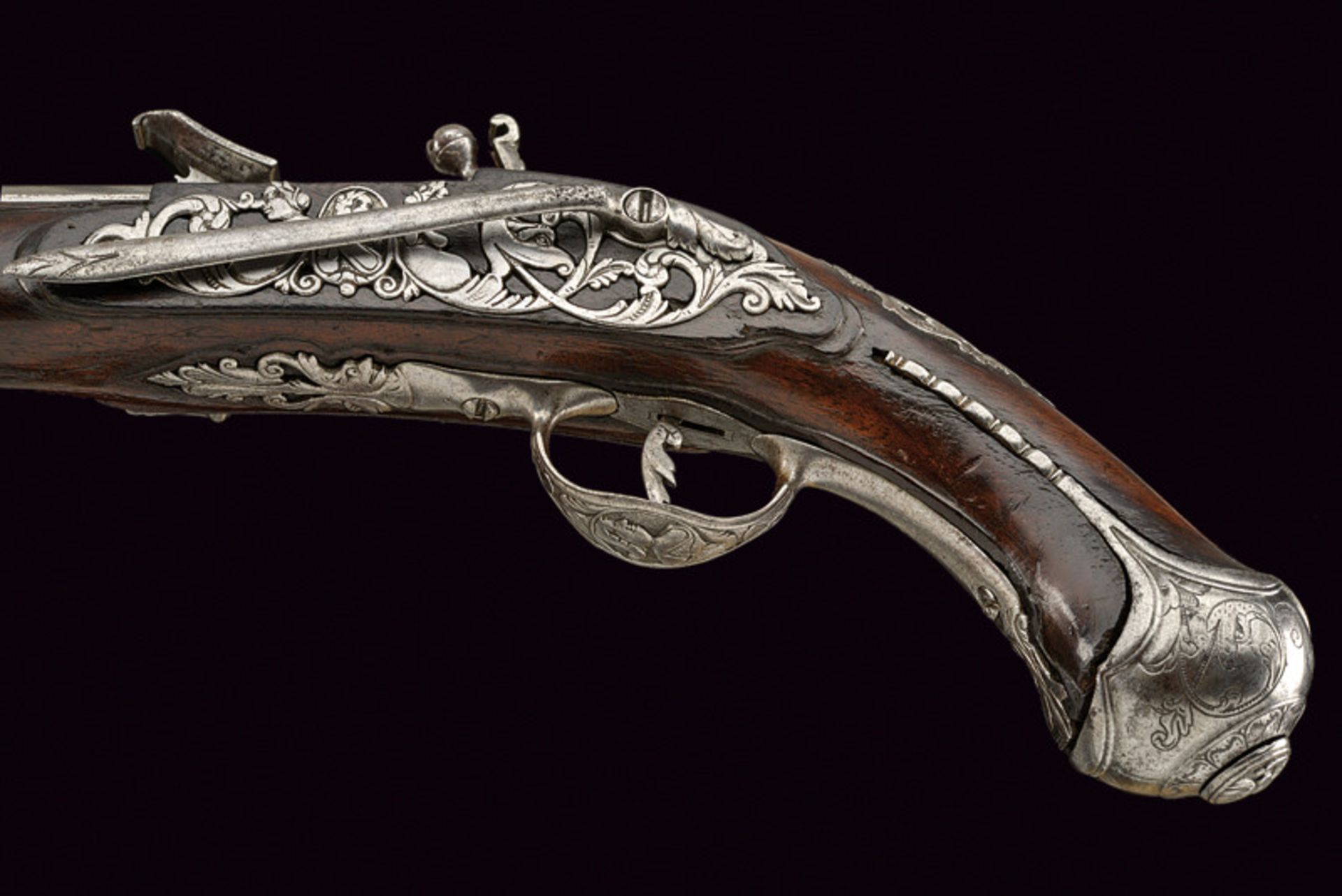 A snaphaunce flintlock pistol dating: mid-18th Century provenance: Tuscany Smooth, round, two-stage, - Image 4 of 11