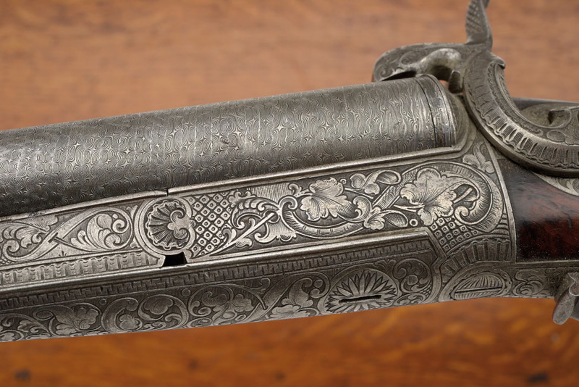 A cased luxury double-barrelled pin-fire shotgun with double barrels by Peterlongo dating: third - Image 2 of 8