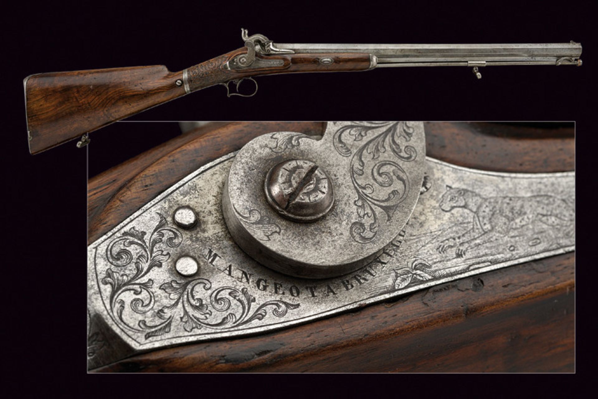 A very scarce superimposed percussion folding rifle by Mangeot at Bruxelles dating: mid-19th Century