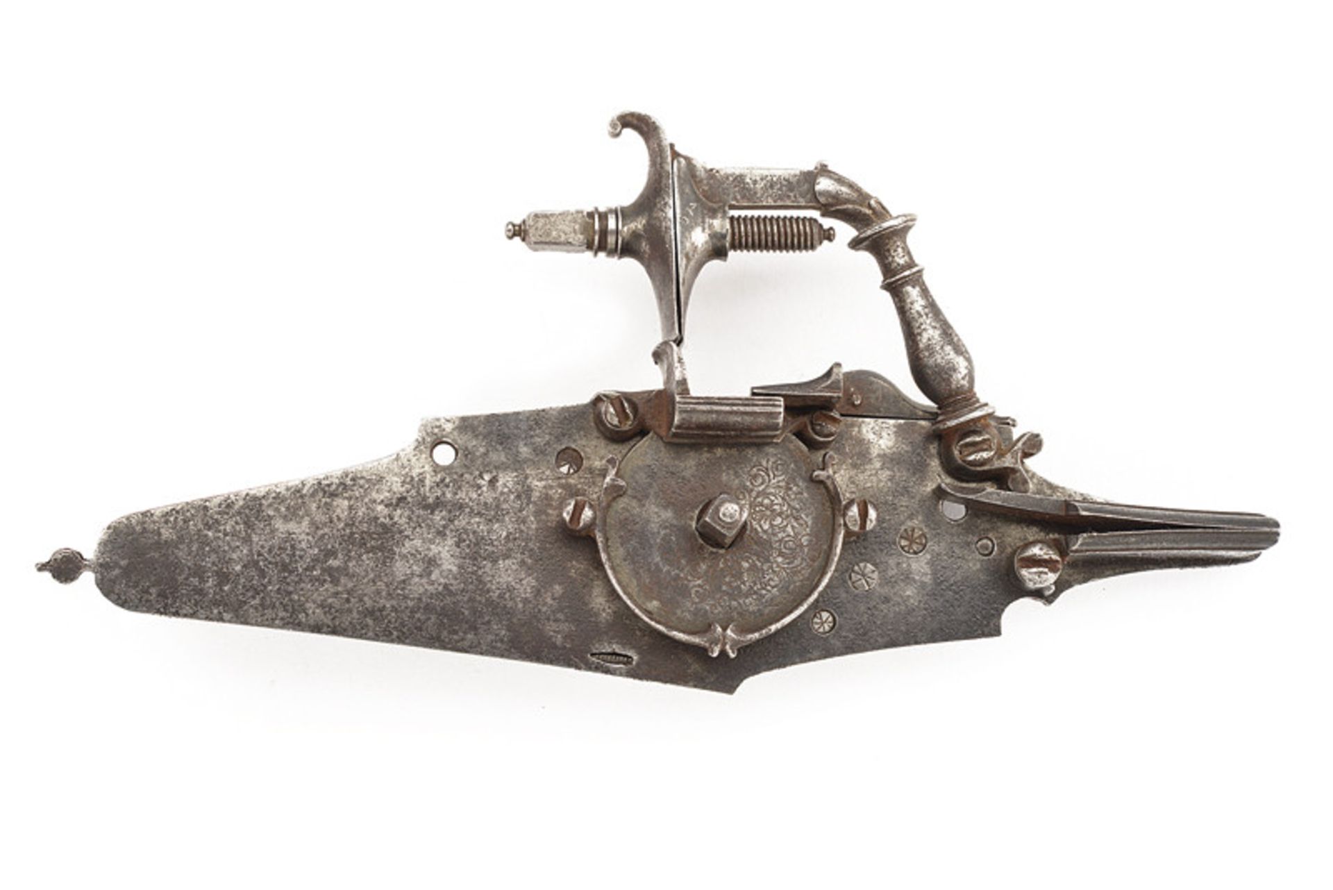 A wheel-lock dating: mid-17th Century provenance: Brescia Smooth, flat lock with eternal wheel, with - Bild 2 aus 2