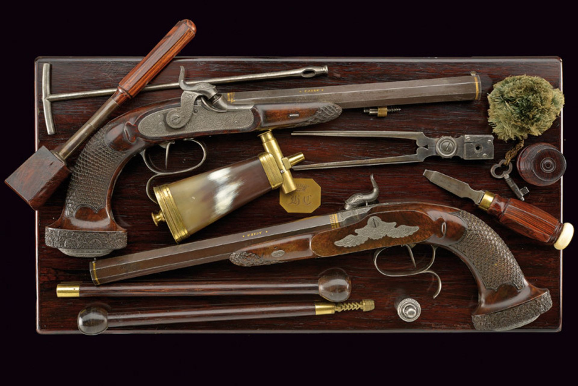 A cased luxury pair of percussion pistols by Lelyon of nobile property dating: mid-19th Century - Image 7 of 10