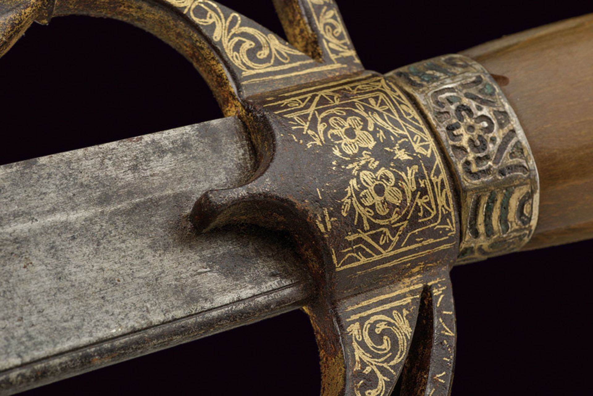 A nimcha dating: 19th Century provenance: Morocco Curved, single -tip and false-edged blade, a - Image 5 of 9