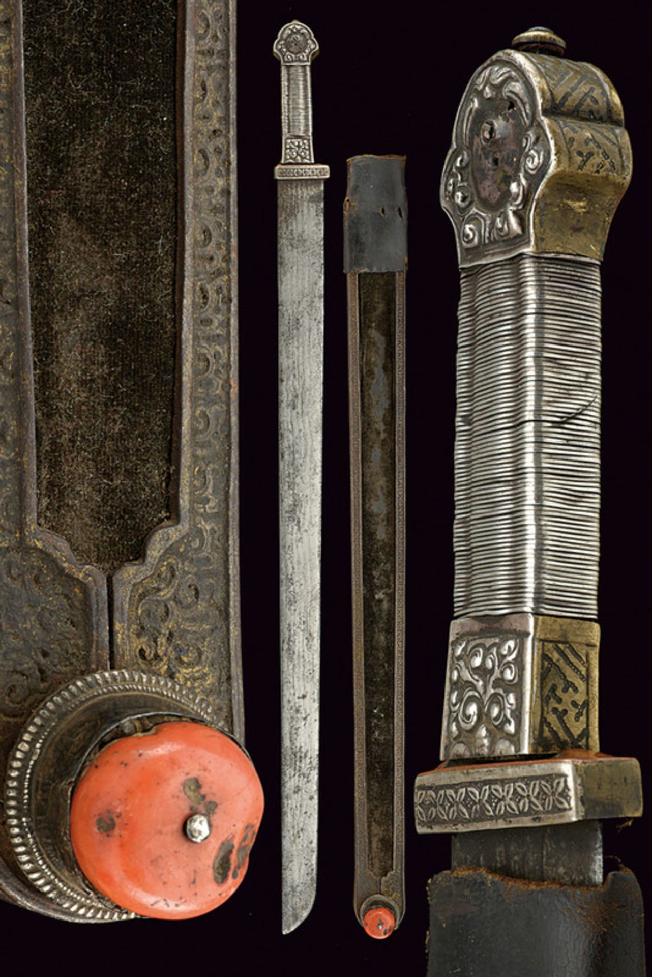 A rare and early sword (Jian) dating: 17th Century provenance: Tibet Wide, straight, flat, single -