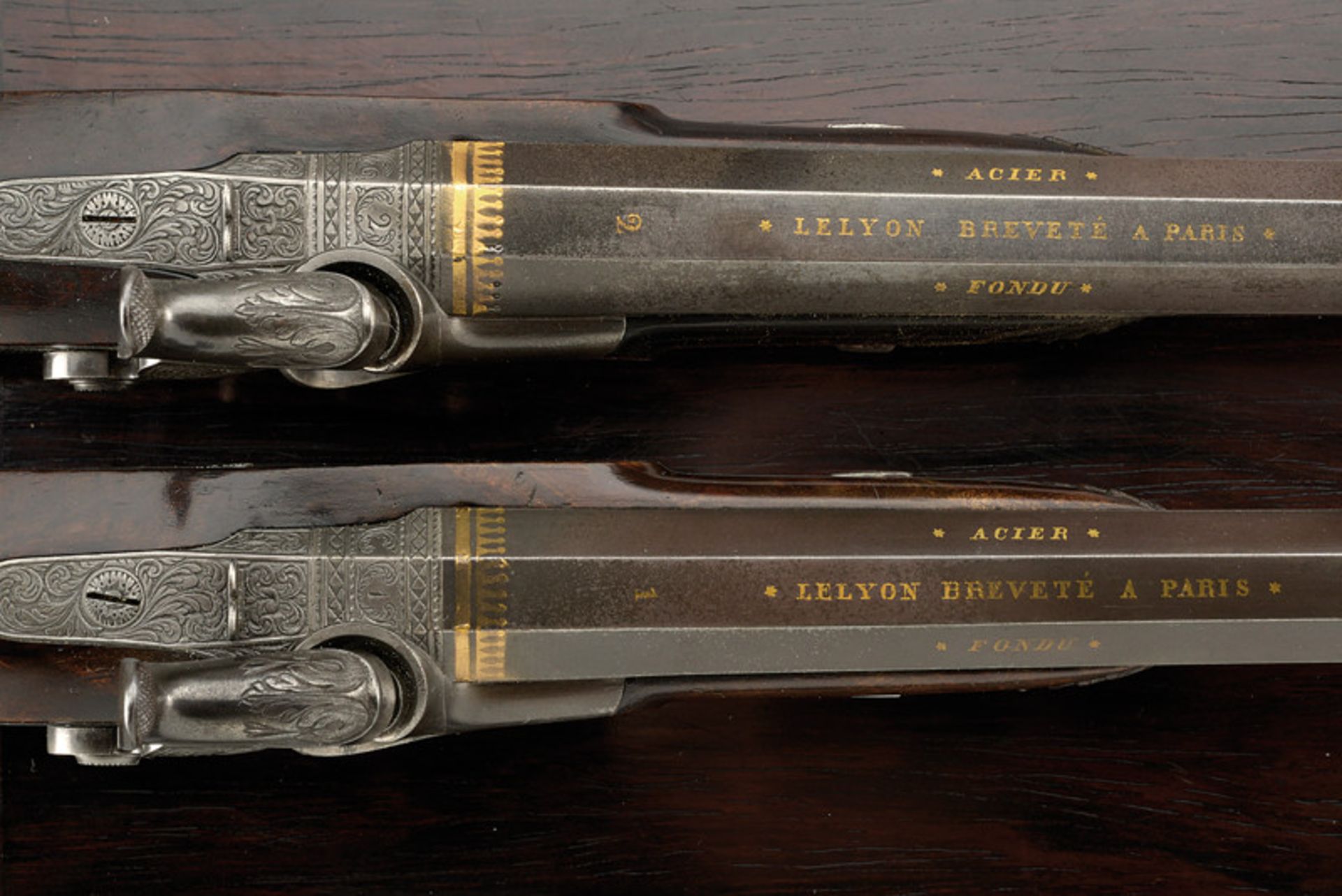 A cased luxury pair of percussion pistols by Lelyon of nobile property dating: mid-19th Century - Image 9 of 10