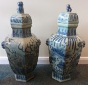 Two large blue and white Chinese covered
